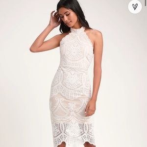White lace halter mid dress